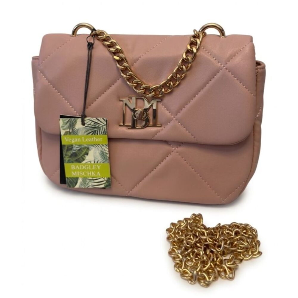 Badgley Mischka Pink Quilted Chain Crossbody Bag NWT Vegan Leather